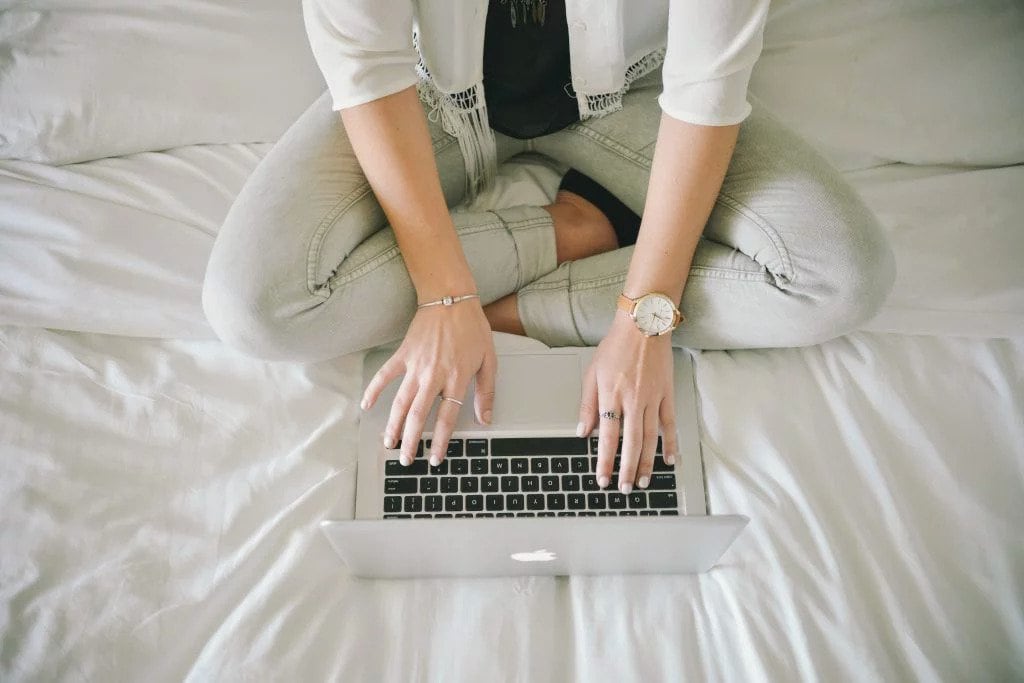 birds eye view of women on laptop