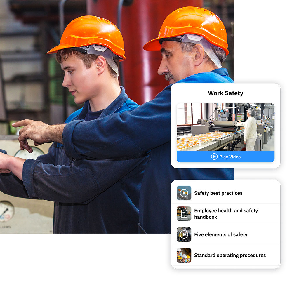 Manufacturing workers viewing safety protocols Manufacturing workers viewing safety protocols