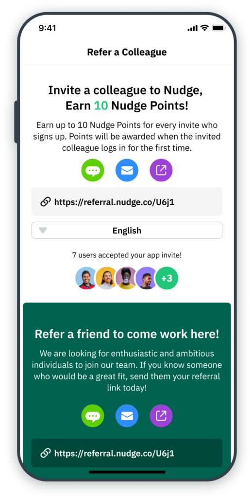 Nudge's Employee referral feature